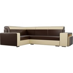 Угловой диван Лига Диванов Мустанг с двумя пуфами экокожа коричневый/бежевый левый угол