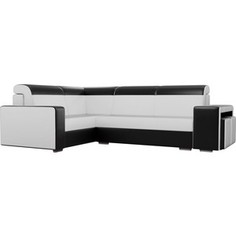 Угловой диван Лига Диванов Мустанг с двумя пуфами экокожа белый/черный левый угол