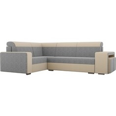 Угловой диван Лига Диванов Мустанг с двумя пуфами рогожка серый/бежевый левый угол