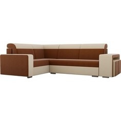 Угловой диван Лига Диванов Мустанг с двумя пуфами рогожка коричневый/бежевый левый угол