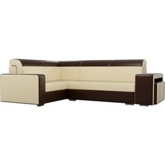 Угловой диван Лига Диванов Мустанг с двумя пуфами экокожа бежевый/коричневый левый угол