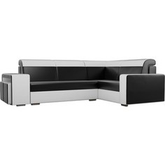 Угловой диван Лига Диванов Мустанг с двумя пуфами экокожа черный/белый правый угол