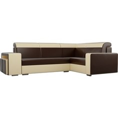 Угловой диван Лига Диванов Мустанг с двумя пуфами экокожа коричневый/бежевый правый угол