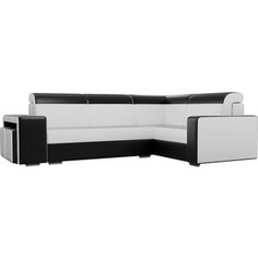 Угловой диван Лига Диванов Мустанг с двумя пуфами экокожа белый/черный правый угол