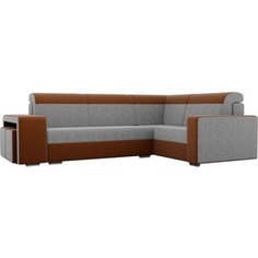 Угловой диван Лига Диванов Мустанг с двумя пуфами рогожка серый/коричневый правый угол