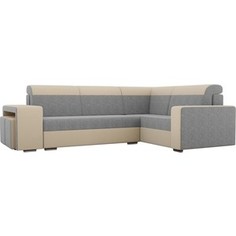 Угловой диван Лига Диванов Мустанг с двумя пуфами рогожка серый/бежевый правый угол