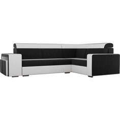 Угловой диван Лига Диванов Мустанг с двумя пуфами вельвет черный экокожа белый правый угол