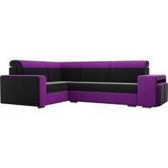Угловой диван Лига Диванов Мустанг с двумя пуфами вельвет черный/фиолетовый левый угол