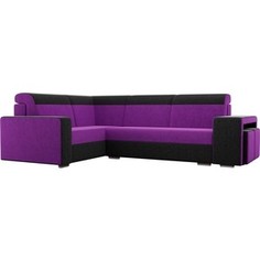 Угловой диван Лига Диванов Мустанг с двумя пуфами вельвет фиолетовый/черный левый угол