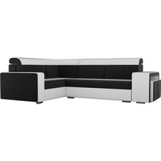 Угловой диван Лига Диванов Мустанг с двумя пуфами вельвет черный экокожа белый левый угол