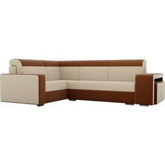 Угловой диван Лига Диванов Мустанг с двумя пуфами рогожка бежевый/коричневый левый угол