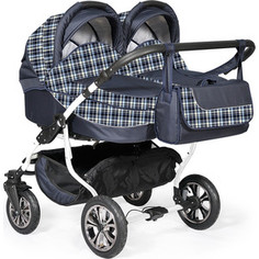 Коляска для двойни Indigo CHARLOTTE DUO Ch 03 (тем.синий+клетка)