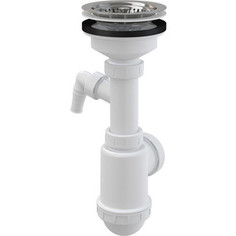 Сифон для кухонной мойки AlcaPlast D50/40 с нержавеющей решеткой и подводкой (A446-DN50/40)