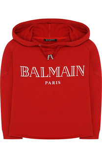 Хлопковое худи с логотипом бренда Balmain