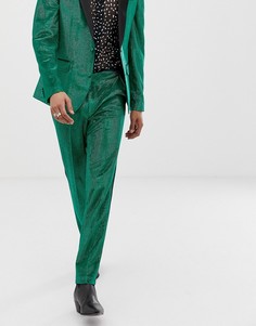 Зеленые блестящие зауженные брюки под смокинг ASOS DESIGN - Зеленый