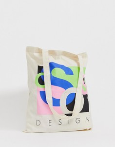 Бежевая сумка-тоут с абстрактным принтом ASOS DESIGN unisex - Бежевый