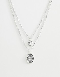 Серебристое ожерелье в два ряда с подвеской Icon Brand - Серебряный