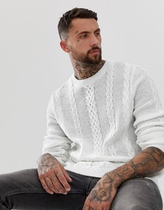 Белый свободный трикотажный джемпер с узором косы ASOS DESIGN - Белый
