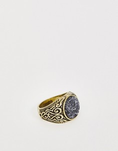 Массивное кольцо-печатка с черным камнем Classics 77 - Золотой
