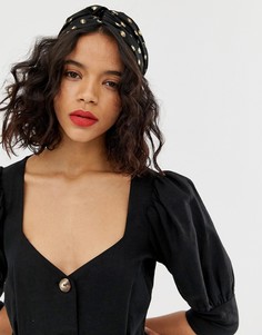 Черная широкая повязка на голову в горошек металлик ASOS DESIGN - Черный