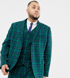 Приталенный пиджак в клетку тартан ASOS DESIGN Plus - Зеленый