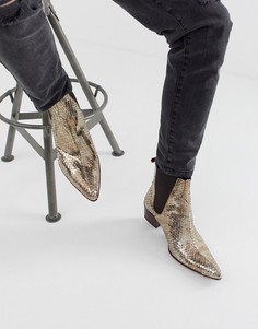 Ботинки на кубинском каблуке с эффектом змеиной кожи золотистого цвета Jeffery West Sylvian - Золотой