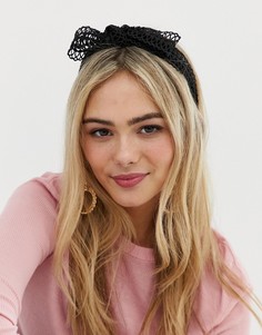 Черная кружевная повязка на голову с бантом My Accessories London - Черный