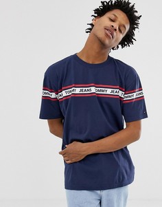 Свободная темно-синяя футболка с отделкой лентой Tommy Jeans - Темно-синий