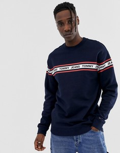 Темно-синий свободный свитшот с лентой на груди и рукавах Tommy Jeans - Темно-синий