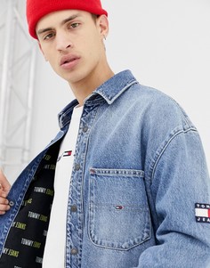 Синяя рубашка навыпуск классического кроя с логотипом Tommy Jeans - Синий