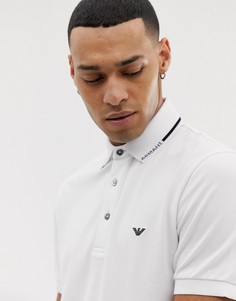 Белое узкое поло с контрастной отделкой и логотипом Emporio Armani - Белый