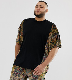 Комбинируемая oversize-футболка с велюровыми вставками и рукавами с цветочным принтом ASOS DESIGN Plus - Черный