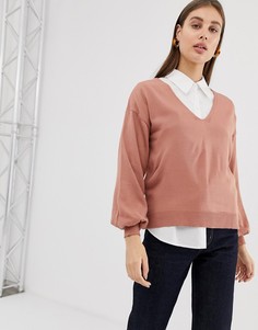 Джемпер с V-образным вырезом и пышными рукавами ASOS DESIGN - Розовый