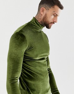 Обтягивающая велюровая водолазка цвета хаки ASOS DESIGN - Зеленый