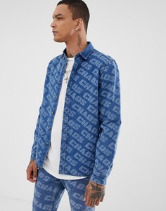 Джинсовая рубашка навыпуск со сплошным принтом ASOS DESIGN - Синий
