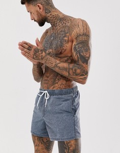 Темно-синие короткие шорты для плавания с эффектом кислотной стирки ASOS DESIGN - Темно-синий
