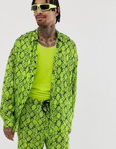 Неоново-зеленая атласная рубашка с отделкой под змеиную кожу Jaded London - Зеленый