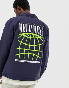 Темно-синяя спортивная куртка с неоновым принтом Pull&Bear - Темно-синий