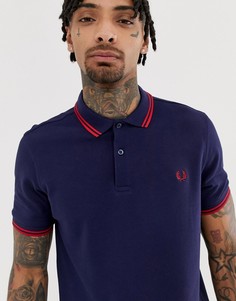 Темно-синяя футболка-поло с логотипом и окантовкой Fred Perry - Темно-синий
