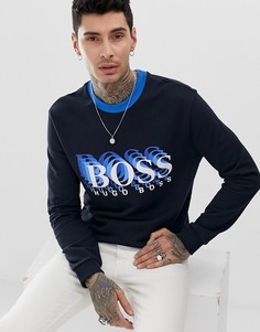 Темно-синий свитшот с круглым вырезом и контрастной отделкой BOSS Wardor - Темно-синий