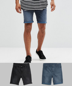 2 джинсовых шортов скинни с потертостями (черный, синий) ASOS - Мульти