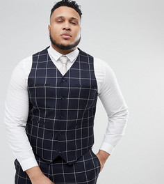 Темно-синий приталенный жилет в клетку ASOS DESIGN Plus Wedding - Темно-синий