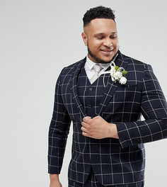 Темно-синий приталенный пиджак в клетку ASOS PLUS Wedding - Темно-синий