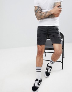 Черные джинсовые шорты скинни с выбеленным эффектом и рваной отделкой ASOS DESIGN - Черный