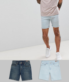 Джинсовые шорты зауженного кроя (темно-синие выбеленные/голубые) ASOS - Мульти