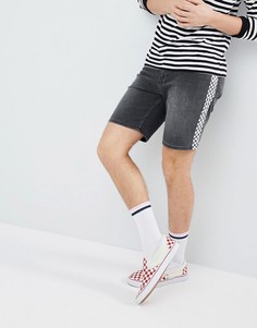 Черные джинсовые шорты слим со вставками в шахматную клетку ASOS DESIGN - Черный