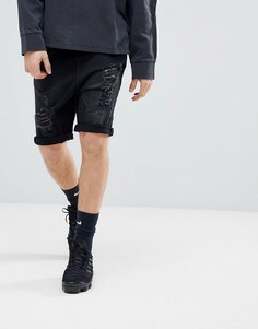 Черные выбеленные джинсовые шорты заниженного кроя с рваной отделкой ASOS DESIGN - Черный