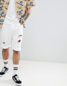 Белые джинсовые шорты заниженного кроя с рваной отделкой ASOS DESIGN - Белый