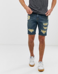 Темно-синие джинсовые шорты с рваной отделкой ASOS DESIGN - Синий