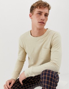 Хлопковый лонгслив с карманом Selected Homme - Бежевый